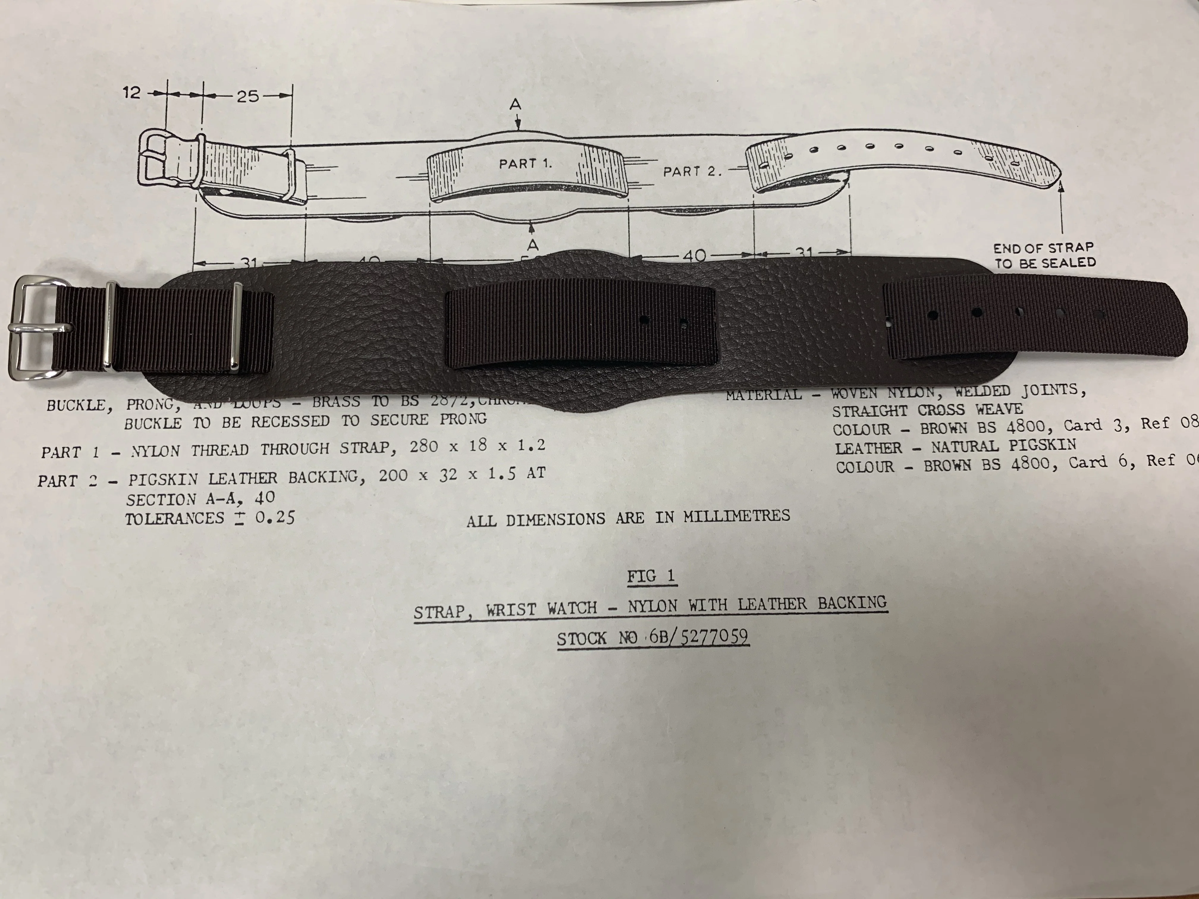 RAF-74 Leather / Nylon Watch Strap 18mm - Image 8